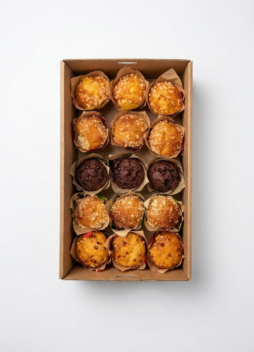Mini gourmet muffins for sweet catering platters and afternoon tea.