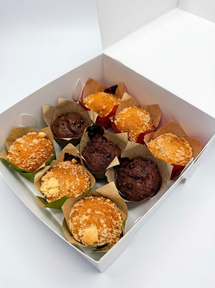 Mini gourmet muffins for sweet catering platters and afternoon tea.  