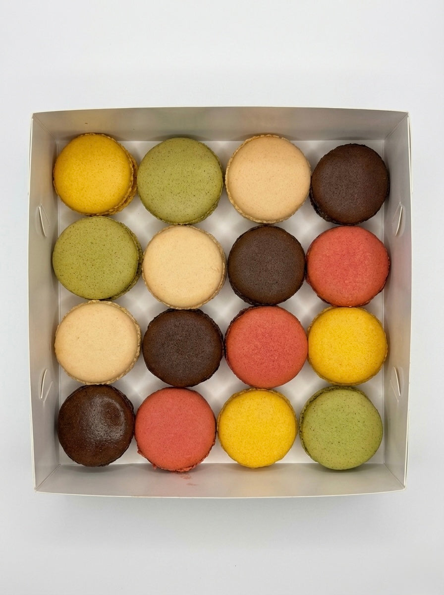 Luxury French macaron gift box with assorted artisan flavours for dessert catering and gifting in Brisbane.