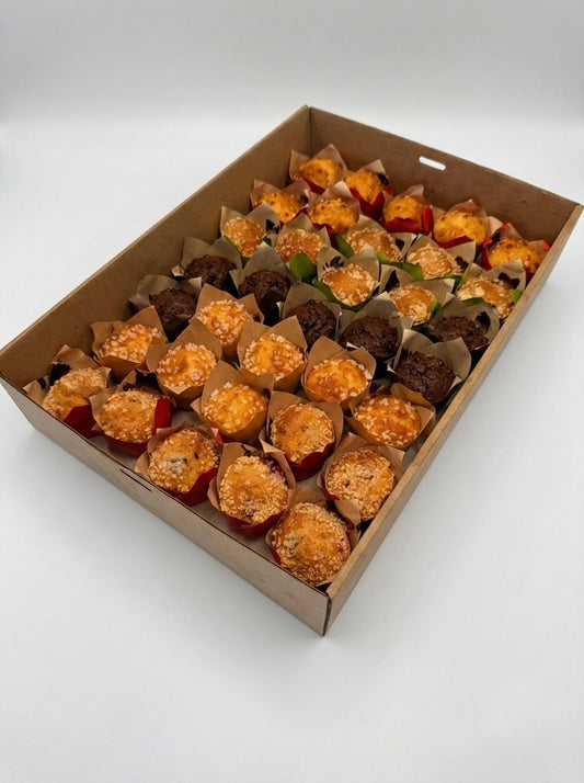 Mini gourmet muffins for sweet catering platters and afternoon tea.  